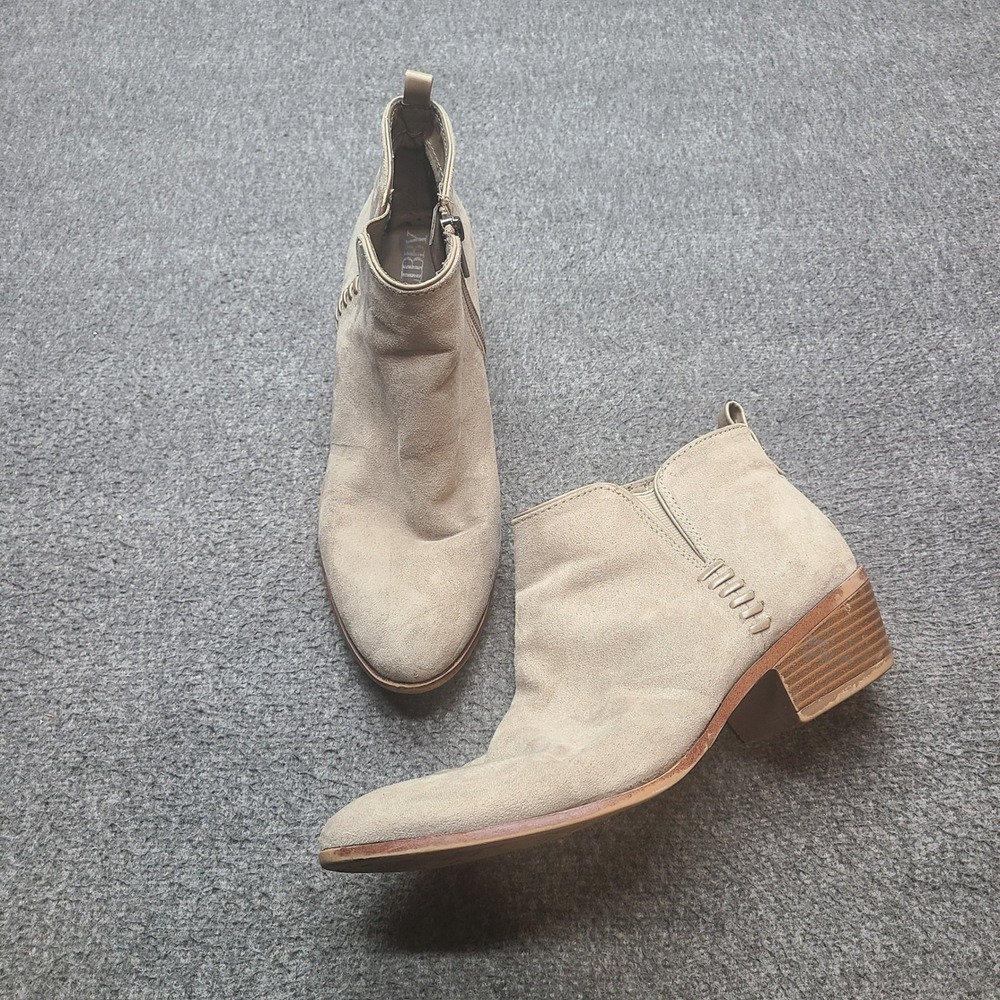 SAM & LIBBY Womens Tan Suede Ankle Boots Side Zip Block Heel Size 8
